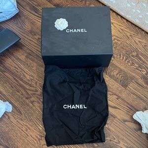 CHANEL Black Gift Box with White Camellia with Chanel dust bag and smaller bag